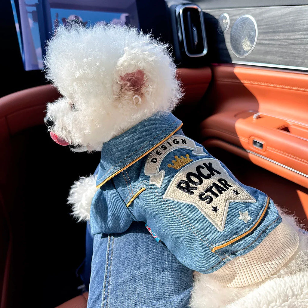 Rock Embroidery Blue Jacket Pet Clothes Dog Cat