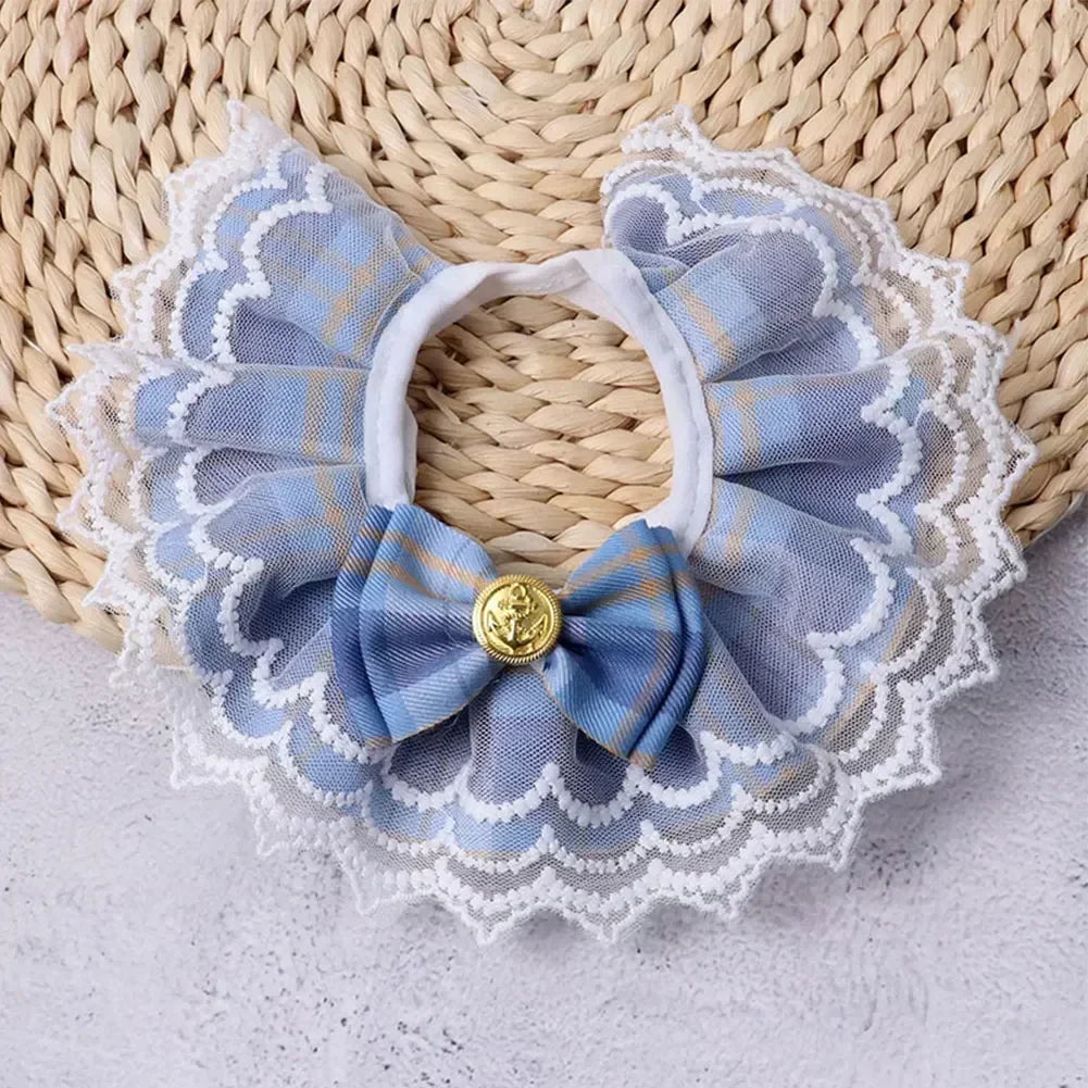 Cute Lace-edged Cat And Dog Collar with Bowtie