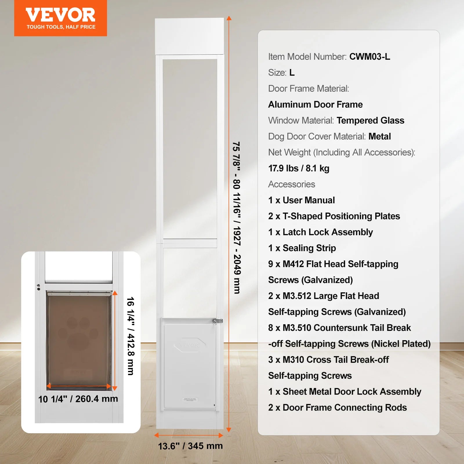 Doggy Door Sliding Doors Aluminum Frame Tempered Glass Pet Door