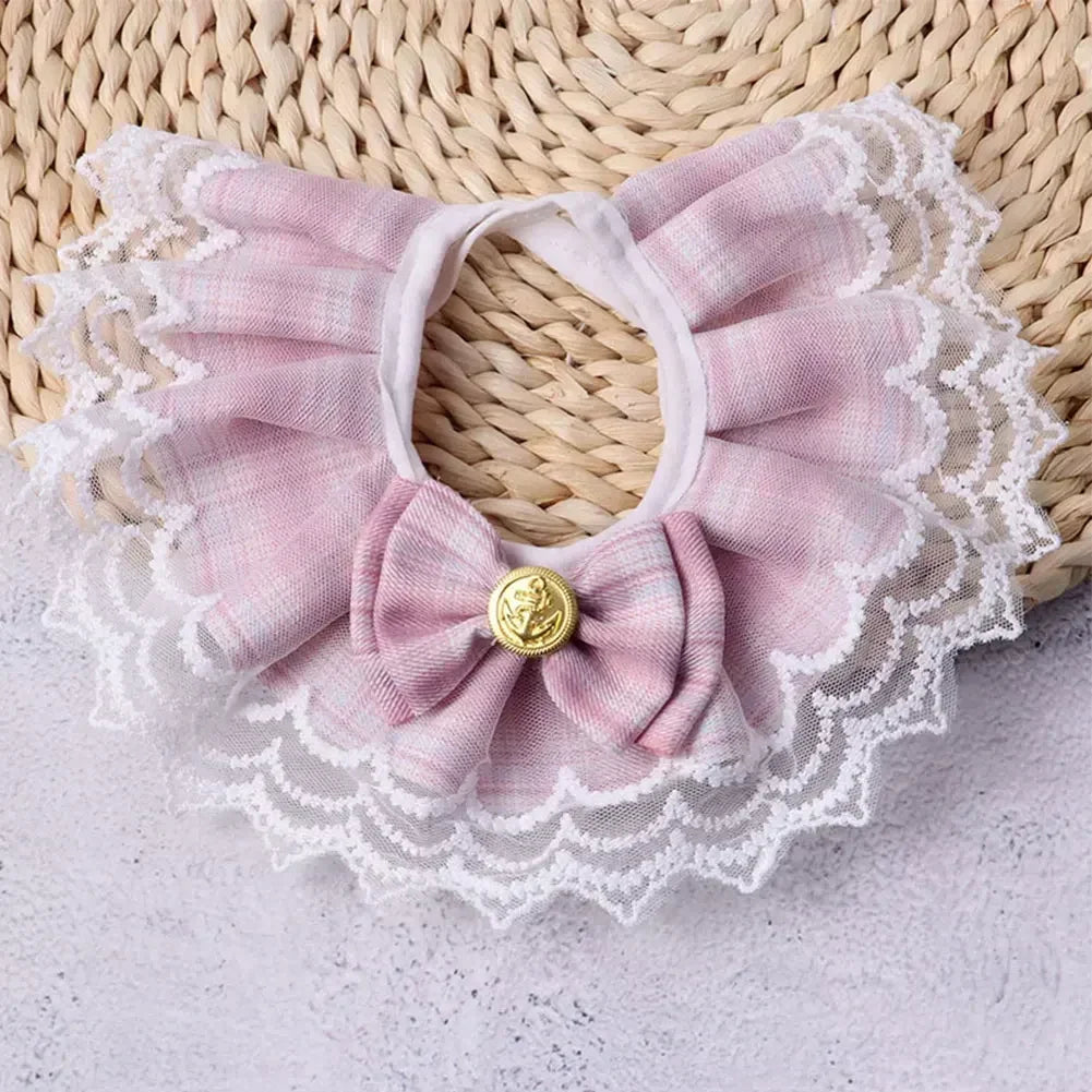 Cute Lace-edged Cat And Dog Collar with Bowtie