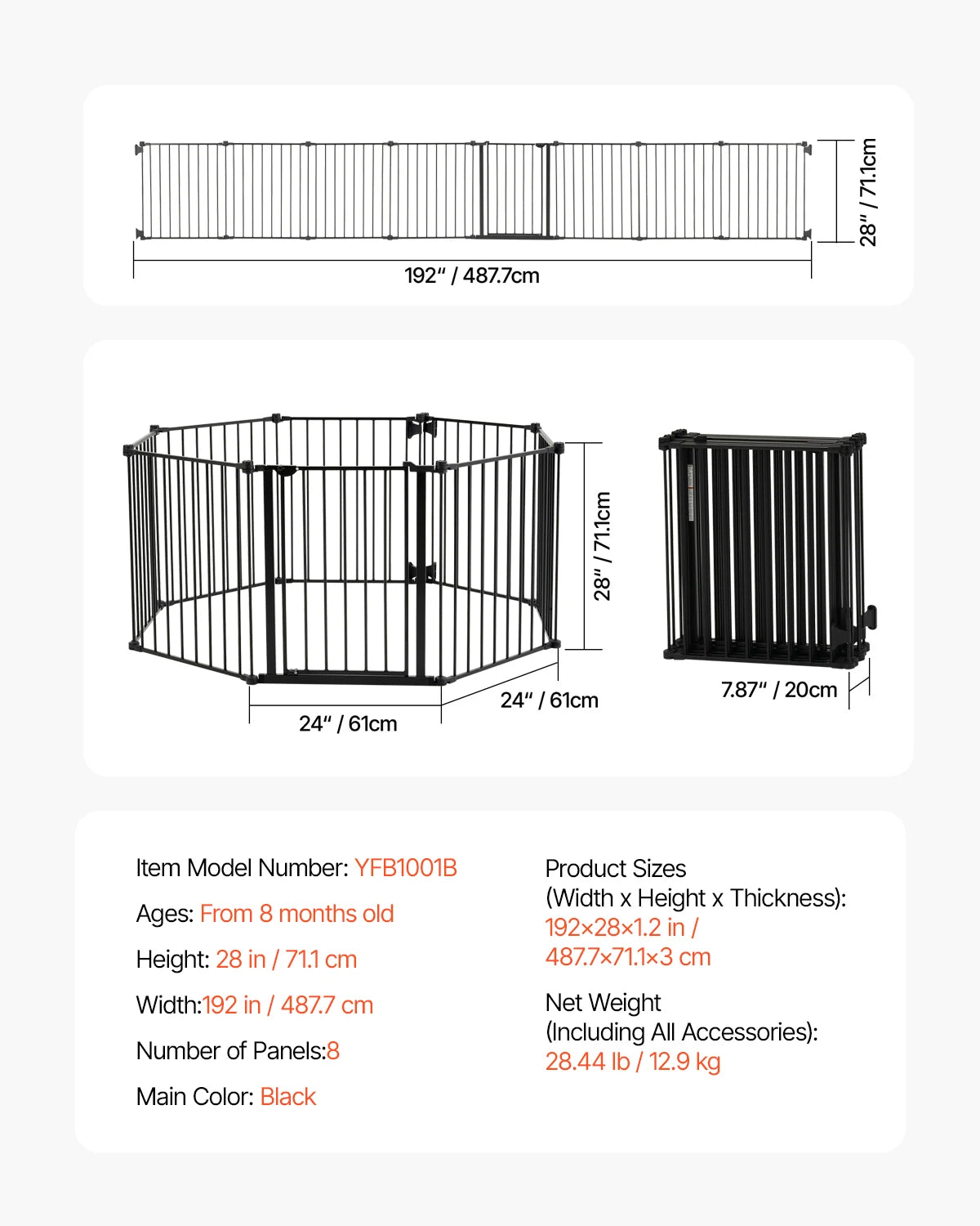 Baby Gate 28/30/36 Inches High Dog Gate Easy Step Walk