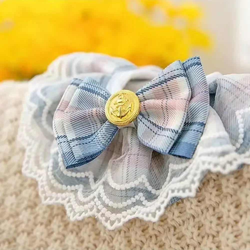 Cute Lace-edged Cat And Dog Collar with Bowtie