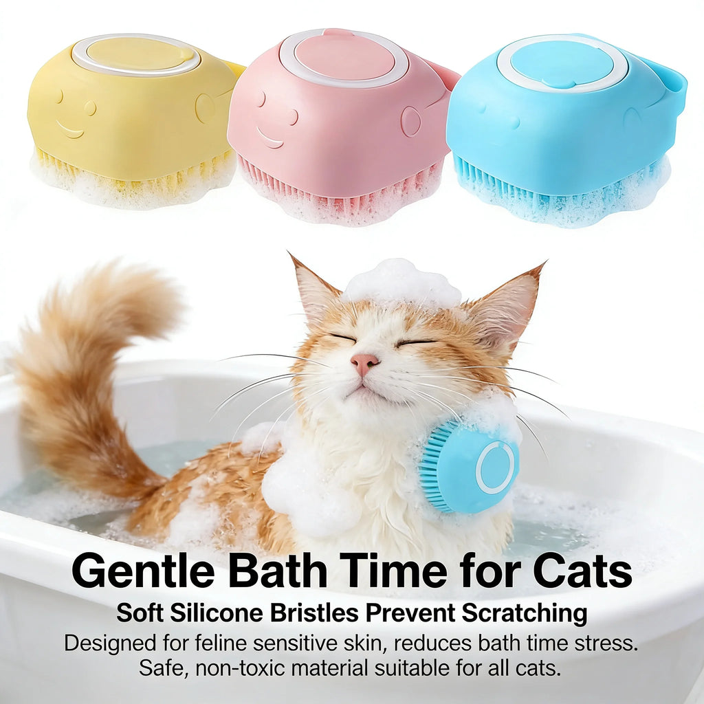 2-In-1 Pet Bath & Massage Brush With Shampoo Storage