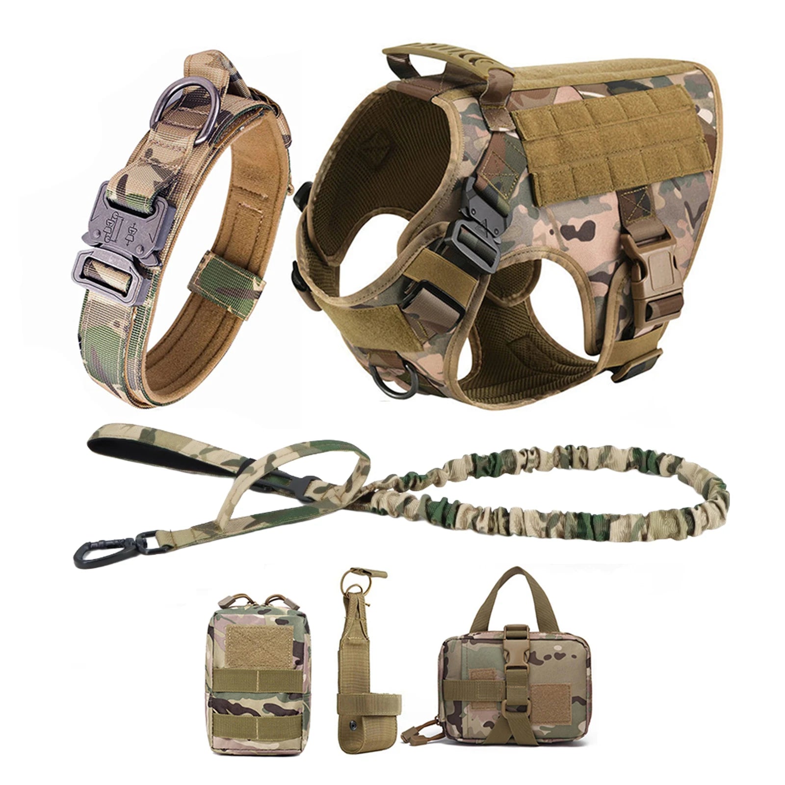 Tactical Dog Harness Collar Leash Pouches