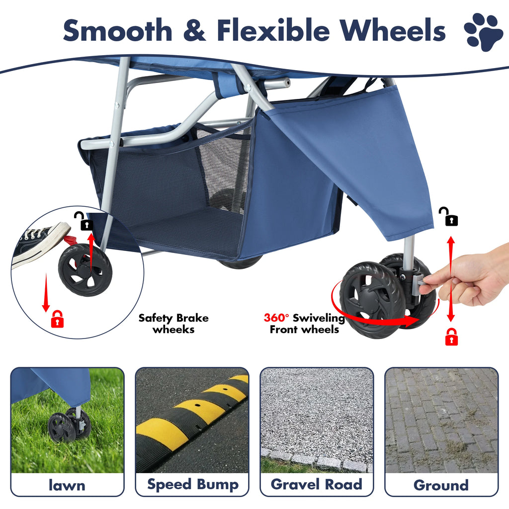 3 Wheels Foldable Pet Stroller for Small Dogs and Cats