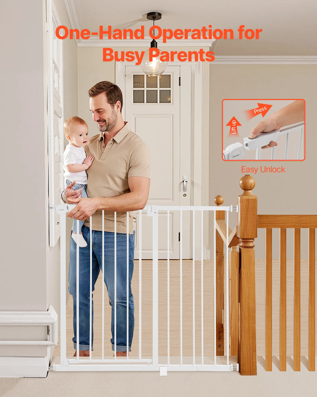 Baby Gate 28/30/36 Inches High Dog Gate Easy Step Walk
