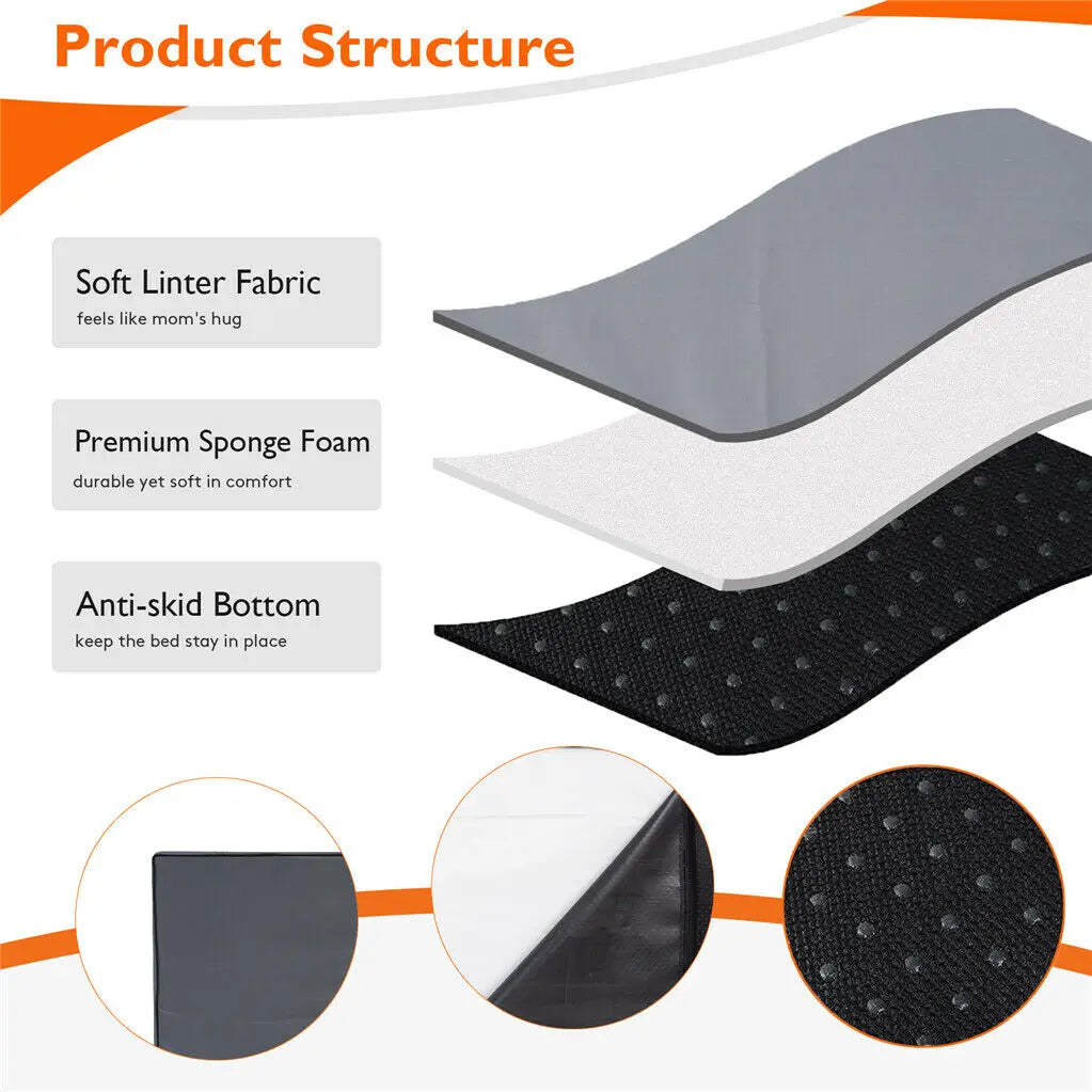 Bed Memory Foam Base Crate Mattress Cushion with Washable Cover Waterproof